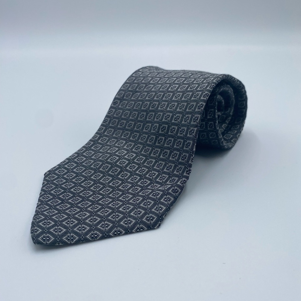 Vintage Yves Saint Laurent Silk Geometric Gray Tie